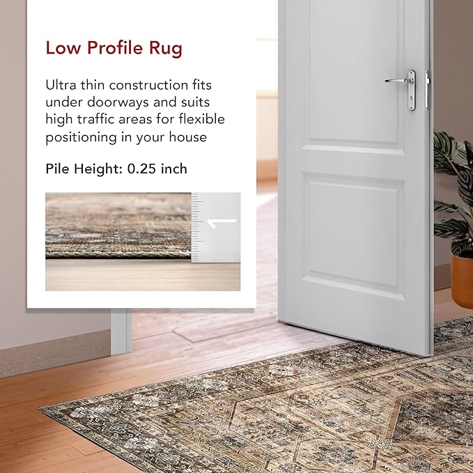 nuLOOM Devin Machine Washable Vintage Medallion Ultra Thin Area Rug, 5' x 8', Light Brown - LeafyLoom