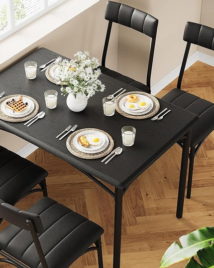 IDEALHOUSE Dining Table Set for 4, Kitchen Table and Chairs for 4, Rectangular Dining Room Table Set with 4 Upholstered Chairs, 5 Piece Kitchen Table Set for Small Space, Apartment, Retro Black - LeafyLoom