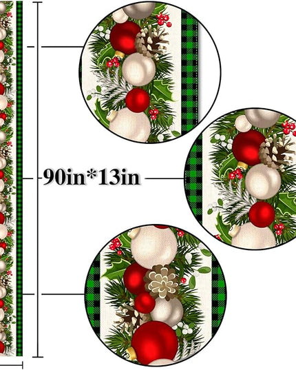Nepnuser Black and Green Buffalo Check Plaid Christmas Table Runner 90 Inches Long Gingham Xmas Decoration Holiday Home Kitchen Decor Nepnuser