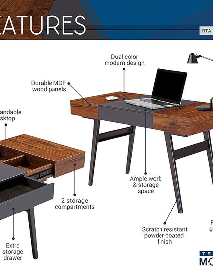 Techni Mobili Expandable Modern Storage Writing Desk, Mahogany - LeafyLoom