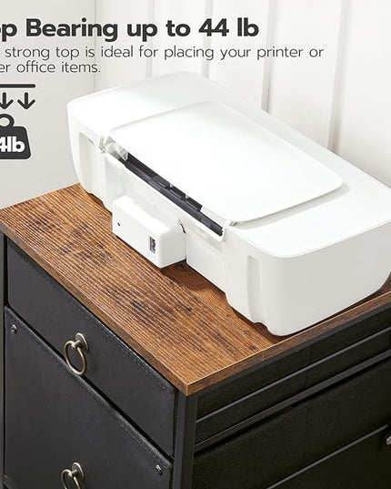 HOOBRO File Cabinet, 2-Drawer Filing Cabinet, Vertical Mobile Office Cabinet, Rolling Printer Stand, for A4/Letter Size Files, Nonwovens Drawer, for Home Office, Rustic Brown and Black BFK21WJ01 - LeafyLoom