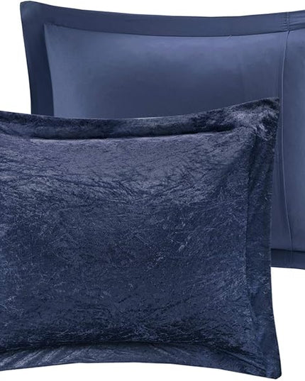 Intelligent Design Queen Comforter Set, Velvet Comforter Set , Luxury Diamond Quilting Comforter Set, Fluffy Comforter Bed Set with Decorative Pillowand 2 Shams, 4 Piece Navy, Full/Queen - LeafyLoom