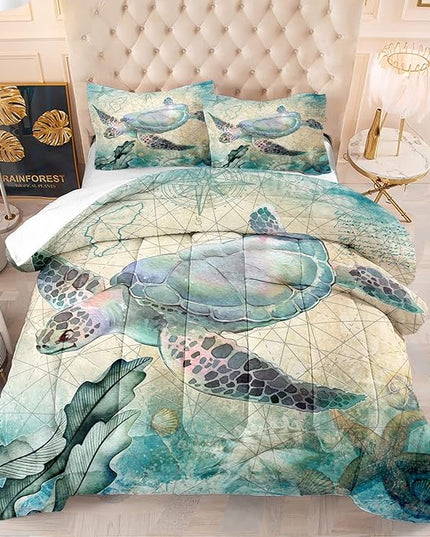 CVHOUSE Sea Turtle Comforter Set,Ocean Sea Turtle Bedding Set for Kids Teens,Ocean Sea Turtle Comforter Sea Turtle Duvet Set Room Decor Quilt Set Full Size - LeafyLoom