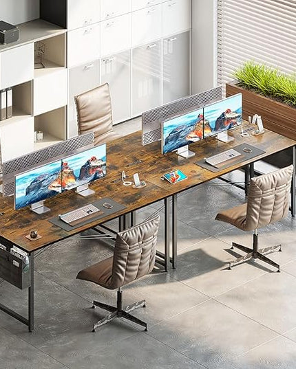 AODK 63 inch Small Computer Desk with Power Outlet for Small Spaces Home Office Student Laptop PC Writing Desks with Storage Bag Headphone Hook, Vintage - LeafyLoom
