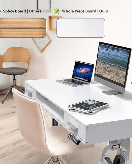 SHW 48-Inch Electric Height Adjustable Desk with Keyboard Tray and Two Drawers - LeafyLoom