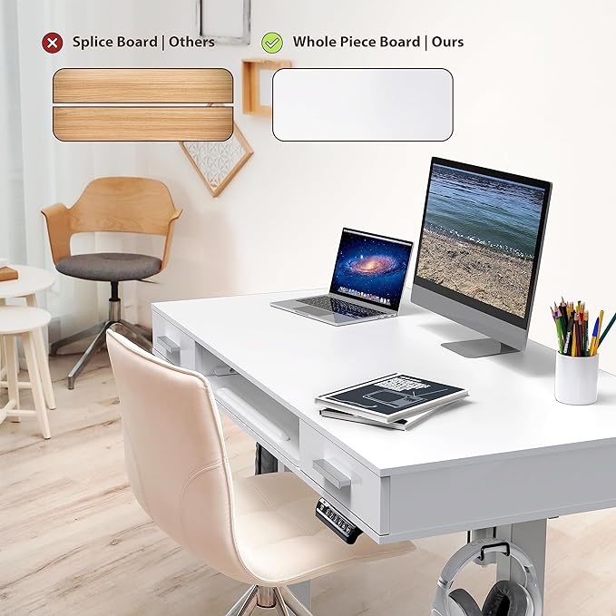 SHW 48-Inch Electric Height Adjustable Desk with Keyboard Tray and Two Drawers - LeafyLoom