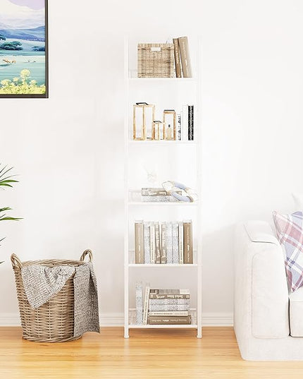 Bookshelf Storage Shelf Bookcase Freestanding Storage Stand for Living Room, Bedroom, Kitchen, Rust Resistance, Easy Assembly Free Combination Multi-Functional Organizer (5 Tiers,White) - LeafyLoom