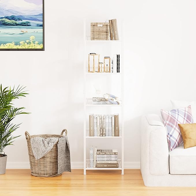 Bookshelf Storage Shelf Bookcase Freestanding Storage Stand for Living Room, Bedroom, Kitchen, Rust Resistance, Easy Assembly Free Combination Multi-Functional Organizer (5 Tiers,White) - LeafyLoom