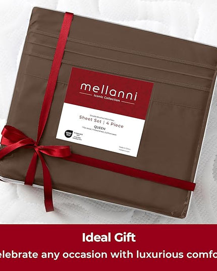 Mellanni Extra Deep California King Sheets - 4 PC Iconic Collection Bedding Sheets & Pillowcases - Hotel Luxury, Ultra Soft, Cooling Bed Sheets - Extra Deep Pocket up to 21 inch (Cal King, Brown) - LeafyLoom