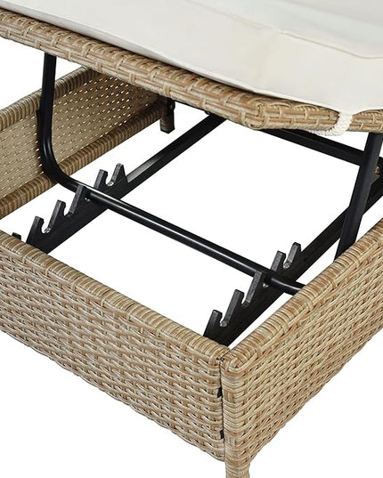Merax Patio Furniture Sets Outdoor, All Weather PE Rattan Sofa with Adjustable Chaise Lounge, Seat Cushions and Tempered Glass Table, Beige - LeafyLoom