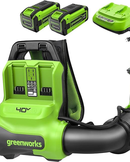 Greenworks 40V (175 MPH / 710 CFM) Dual Port Cordless Brushless Backpack Leaf Blower, (2) 8.0Ah Battery and Charger Included - LeafyLoom