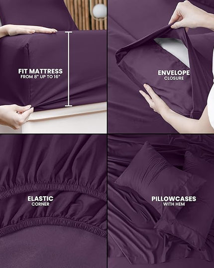 Utopia Bedding King Bed Sheets Set - 4 Piece Bedding - Brushed Microfiber - Shrinkage and Fade Resistant - Easy Care (King, Purple) - LeafyLoom