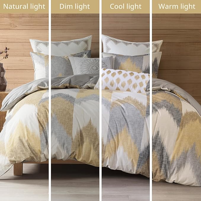 INK+IVY Queen Size Comforter Set, Cozy Cotton Comforter, All Season, Lightweight Comforter Queen Bed Set with 2 Matching Shams, Modern Cabin Lodge Ikat Chevron Design, Yellow Full/Queen 3 Piece - LeafyLoom