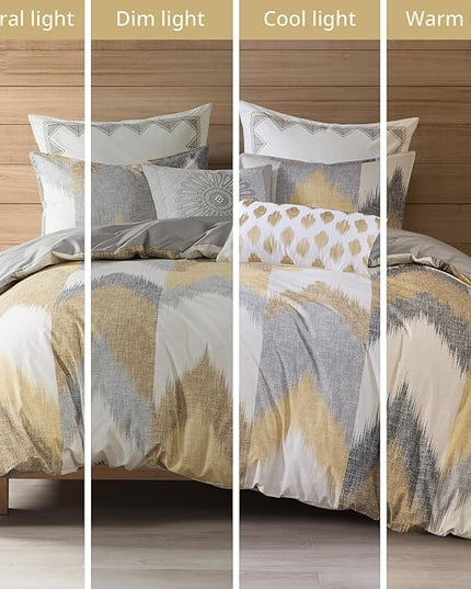 INK+IVY King Size Comforter Set, Cozy Cotton Comforter, All Season, Lightweight Comforter King Bed Set with 2 Matching Shams, Modern Cabin Lodge Ikat Chevron Design, Yellow King/Cal King 3 Piece - LeafyLoom