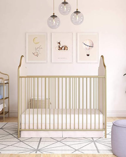 Little Seeds Piper Upholstered Metal Crib, Gold - LeafyLoom