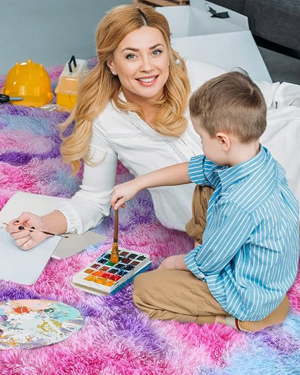AROGAN Soft Rainbow Area Rugs for Girls Room 6x9 Feet, Fluffy Girls Bedroom Rugs, Princess Rug, Cute Colorful Carpet for Kids Teens Nursery Toddler, Hot Pink - LeafyLoom