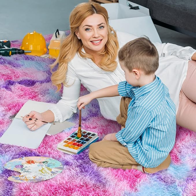 AROGAN Soft Rainbow Area Rugs for Girls Room 2x4 Feet, Fluffy Girls Bedroom Rugs, Princess Rug, Cute Colorful Carpet for Kids Teens Nursery Toddler (Hot Pink) - LeafyLoom