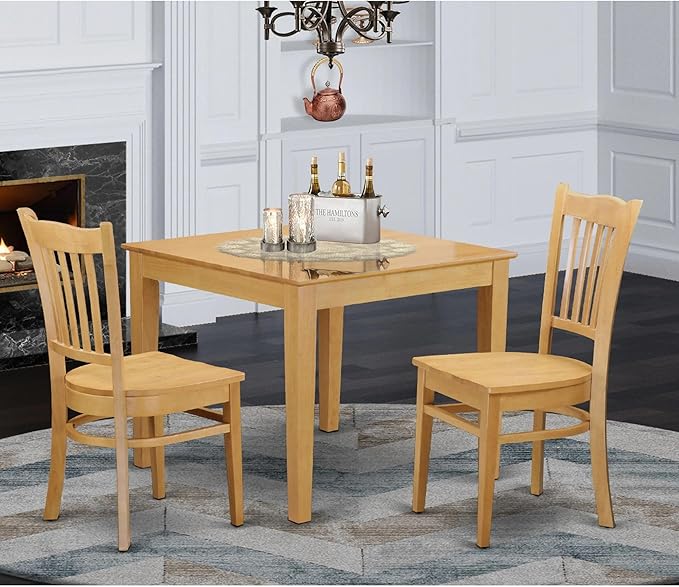 East West Furniture OXGR3-OAK-W Oxford 3 Piece Set Contains a Square Dinner Table and 2 Kitchen Dining Chairs, 36x36 Inch - LeafyLoom
