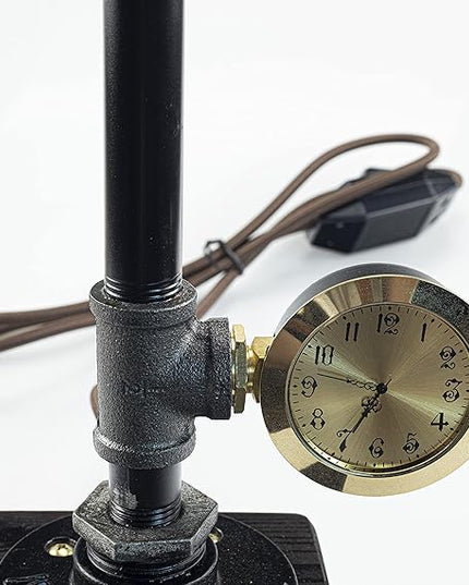 Steampunk Lamp with Dimmer, Dimmable Loft Style Industrial Vintage Antique Style Light with Bulb, Wood Base with Iron Piping Desk Lamp, Retro Desk Lamp LL-035 - LeafyLoom