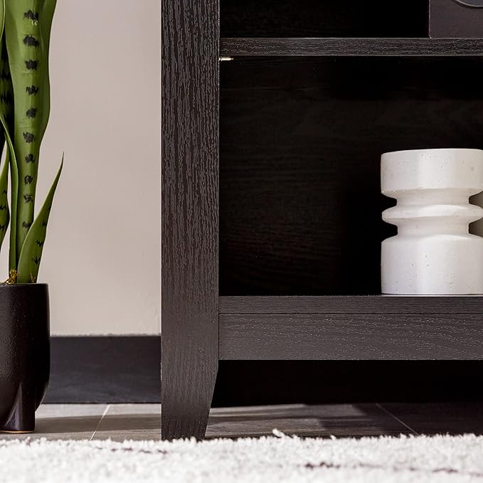 Walker Edison Wren Classic TV Console Entertainment Media Stand with Storage for Televisions up to 65 Inches, 58 Inch, Black - LeafyLoom