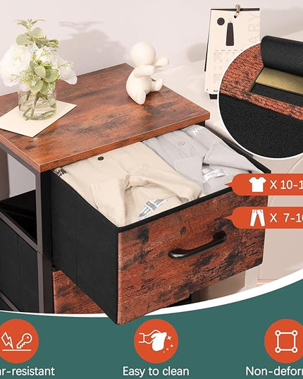 Yoobure Nightstand with 3 Fabric Drawers, Storage Drawers Small Dresser for Bedroom, Night Stands Bedside Tables Closet Drawers Dressers & Chests Organizer Unit Fabric Dresser for Hallway College Dorm - LeafyLoom