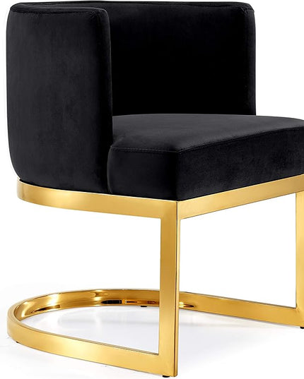 Meridian Furniture Gianna Collection Modern | Contemporary Velvet Upholstered Dining Chair with Polished Gold Metal Frame, 24" W x 22" D x 29.5" H, Black - LeafyLoom