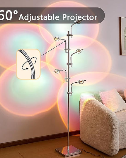 Unique 5 Multi Head Sunset Lamp Projector LED Corner Floor Lamps for Live Ambient Lighting in Living Rooms, Bedrooms, Dining Rooms and Bars Mood Lighting - LeafyLoom