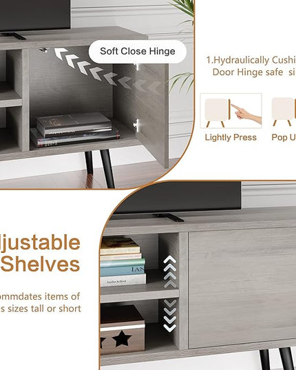 Shintenchi Mid Century Modern TV Stand for TVs up to 55 inches, Wood TV Console Table Media Cabinet with Storage, Entertainment Center for Living Room Bedroom,Grey - LeafyLoom