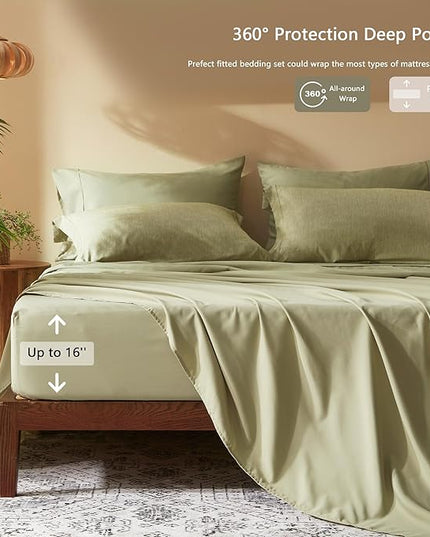 UNILIBRA King Comforter Set 7 Pieces Bed in a Bag - Olive Green King Soft Bedding Set for All Seasons - Cationic Dyeing Bed Comforter Sets with Comforter, Flat Sheet, Fitted Sheet, Pillowcases & Shams - LeafyLoom