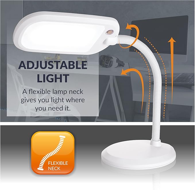 Newhouse Lighting White Plastic Flexible Full Spectrum Touch Sensor Switch Dimmable Energy-Efficient LED Desk or Table Lamp in 5000K Daylight Color Temperature - LeafyLoom