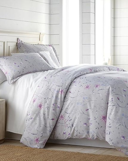 Southshore Fine Living, Inc. 3-Piece Oversized King Comforter Set, Down Alternative All-Season Comforter with Matching Shams, Soft Floral Bedspread for King or Cal King Beds, Secret Meadow Grey - LeafyLoom