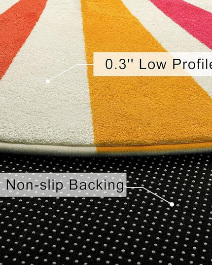 Round Boho Rug 6 Ft Washable Round Area Rug for Playroom, Sunshine Circle Rug for Kids Room, Non-Slip Circluar Rainbow Carpet Soft Large Kids Rug for Classroom Dorm Bedroom - LeafyLoom