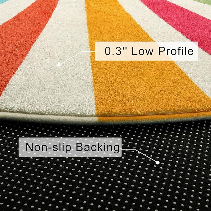 Round Boho Rug 6 Ft Washable Round Area Rug for Playroom, Sunshine Circle Rug for Kids Room, Non-Slip Circluar Rainbow Carpet Soft Large Kids Rug for Classroom Dorm Bedroom - LeafyLoom