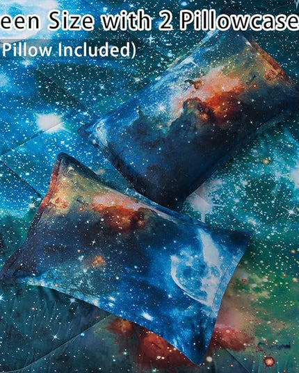Litanika 3D Galaxy Comforter Queen(90x90lnch), 3 Pieces(1 Galaxy Comforter, 2 Pillowcases), Universe Nebula Outer Space Comforter, Microfiber Bedding Set for Boys Kids - LeafyLoom