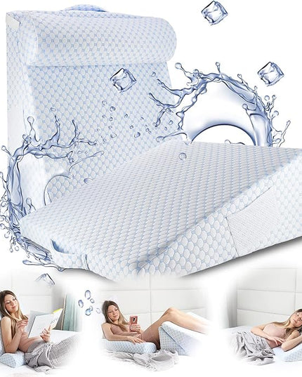 Nestl Bed Wedge Pillow - Wedge Pillow for Sleeping to Reduce Acid Reflux, Wedge Pillows for After Surgery 8-in-1 Triangle Pillow Wedge, Cooling Gel Memory Foam Wedge Snoring Pillow -10 Inch - LeafyLoom