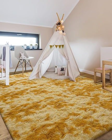 Large Area Rugs for Living Room, Super Soft Fluffy Modern Bedroom Rug, Tie-Dyed Orange Yellow Indoor Shag Fuzzy Carpets for Girls Kids Nursery Room Home Decor (A-Orange, 4x6 Feet) - LeafyLoom
