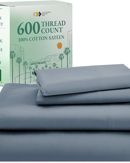 California Design Den California King Sheet Set - 100% Cotton, 600 Thread Count Deep Pocket Cal King Sheet Set, Luxury Soft Hotel-Quality Sheets with Sateen Weave - Pastel Blue - LeafyLoom