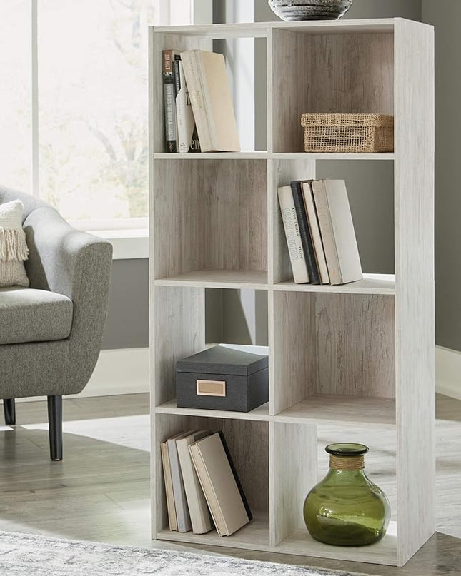 Signature Design by Ashley Paxberry Coastal 8 Cube Storage Organizer or Bookcase, Whitewash - LeafyLoom