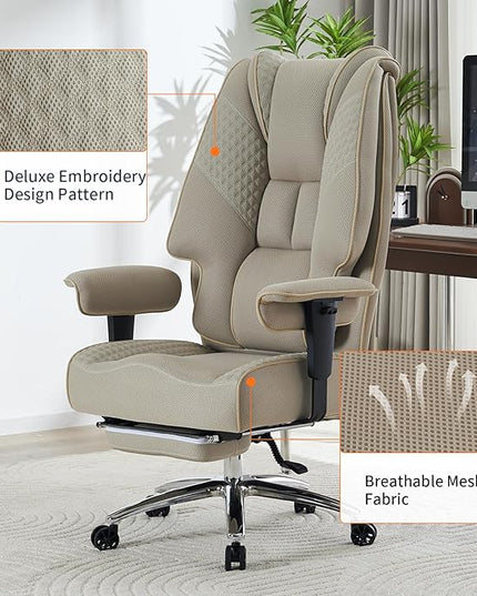 Big and Tall Office Chair 400lbs Wide Seat, Mesh High Back Executive Office Chair with Foot Rest, Ergonomic Office Chair Lumbar Support for Lower Back Pain Relief (Mesh Dark Beige) - LeafyLoom