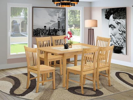 East West Furniture Norfolk 7 Piece Room Set Consist of a Rectangle Kitchen Table with Butterfly Leaf and 6 Dining Chairs, 32x54 Inch, NOFK7-OAK-W - LeafyLoom