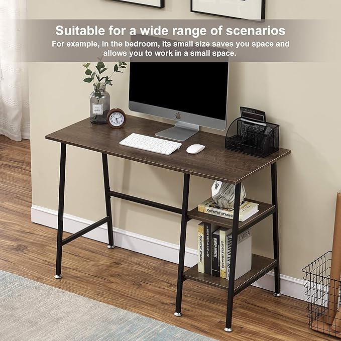 VECELO 43 Inch Home Office Computer Easy to Assemble Simple Table Modern Student Study Desk,Water Proof, Brown - LeafyLoom