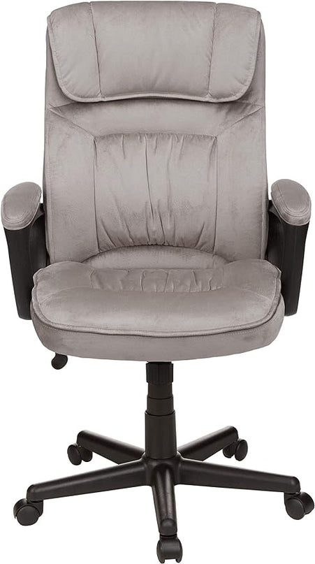 Amazon Basics Classic Office Desk Computer Chair - Adjustable, Swiveling, Ultra-Soft Microfiber, Lumbar Support, 28"D x 25"W x 43.5"H, Light Gray - LeafyLoom