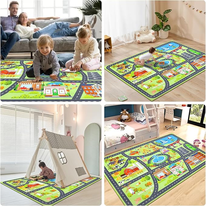 HEBE Kids Play Rug 4'x6' ABC Alphabet Numbers Shapes Educational Kid Area Rug Washable Baby Crawling Mat Non Slip Kid Play Mat Carpet for Girl Boy Bedroom Playroom - LeafyLoom