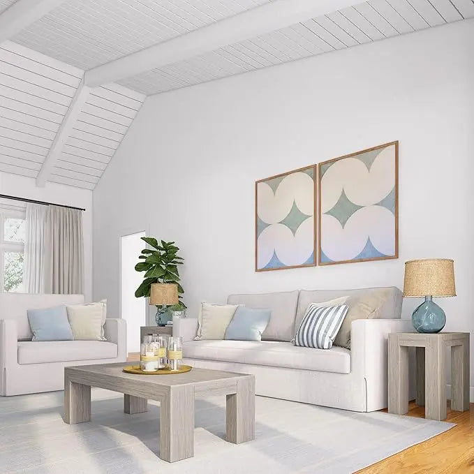 Plank+Beam Modern Rectangular Coffee Table, Solid Wood, 48 Inch, Medium Sized Coffee Table, Center Tables for Small Spaces, Living Space Medium Tea Table, Seashell Wirebrush - LeafyLoom