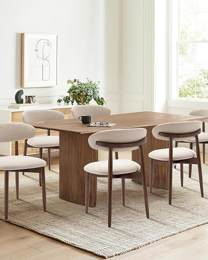COLAMY Wooden Dining Chairs Set of 6, Modern Fabric Upholstered Kitchen Side Chairs, Farmhouse Dining Room Chair with Foot Pegs, Beige - LeafyLoom