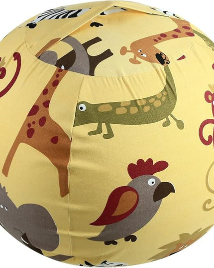 Stuffed Animal Storage Bean Bag Chairs Toy Storage Organizer Bean Bags Chair Cover for Kids 24" Cotton Canvas Beanbag with Zipper for Organizing Kid's and Adults Room, Animal pattern - LeafyLoom