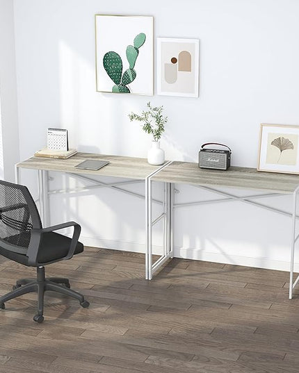 Folding Desk 40 inch Writing Gaming Computer Camping Table, No Assembly Required Home Office Desk, Beige - LeafyLoom