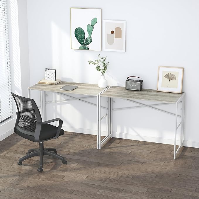 Folding Desk 40 inch Writing Gaming Computer Camping Table, No Assembly Required Home Office Desk, Beige - LeafyLoom