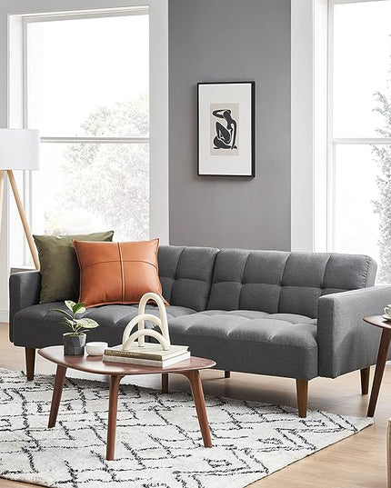 mopio Aaron Couch, Small Sofa, Futon, Sofa Bed, Sleeper Sofa, Loveseat, Mid Century Modern Futon Couch, Sofa Cama, Couches for Living Room, Bedroom (Dark Gray, Fabric) - LeafyLoom