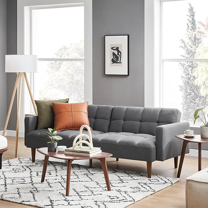 mopio Aaron Couch, Small Sofa, Futon, Sofa Bed, Sleeper Sofa, Loveseat, Mid Century Modern Futon Couch, Sofa Cama, Couches for Living Room, Bedroom (Dark Gray, Fabric) - LeafyLoom